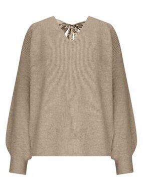 🆕 Women's Bow Fall Sweaters Cable Knit Chunky Oversized Long Sleeve Backless